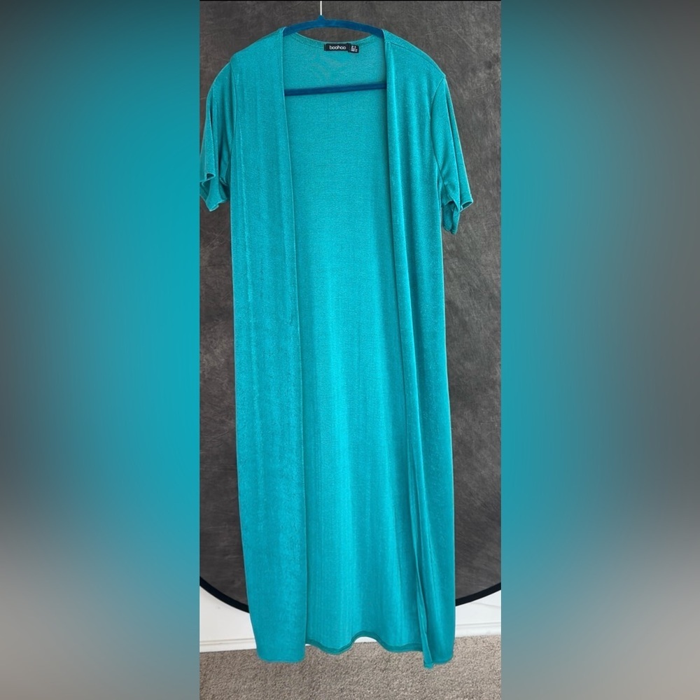 BooHoo Teal Longline Duster Cardigan | Open Front | Size 12